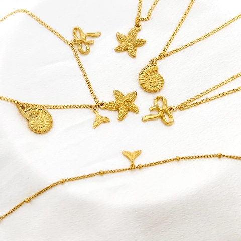 Ozean Thema Edelstahl Anhänger Halskette Gold Meeresmuschel Seestern Fischschwanz Schleife DIY Schmuck Geschenk Damen