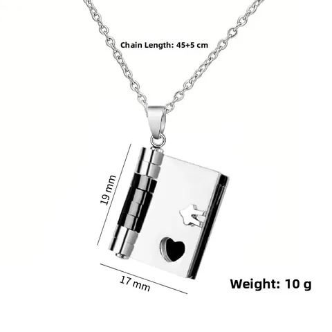 Book Shaped Photo Album Locket Necklace Stainless Steel Heart Openable Pendant Gold Steel Tone Engraved Jewelry For Women Men Gift