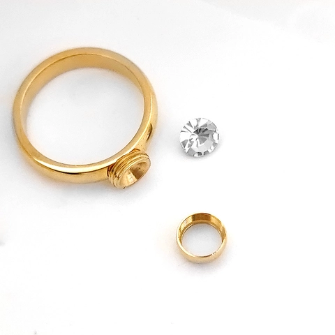Anillo de Acero Inoxidable Chapado en Oro con Zirconia Redonda para Mujer Hombre Ocho Colores Piedra Intercambiable Joyería