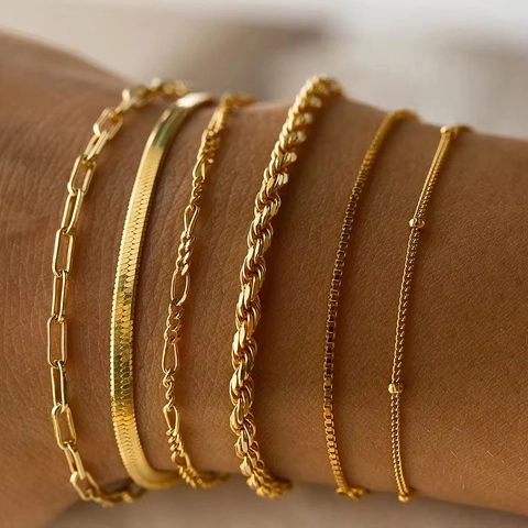 Mode Minimalistisch 18K Vergoldet Edelstahl Armband Für Damen Hochwertige Titanstahl DIY Gliederkette Armband Elegantes Schmuck Geschenk