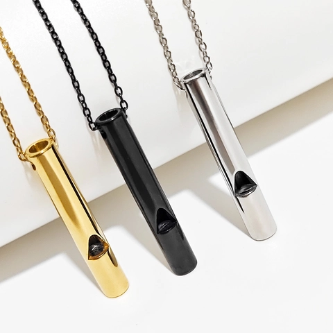 Minimalist Stainless Steel Whistle Pendant Necklace For Men Women Polished Outdoor Survival Whistle Sweater Chain Jewelry