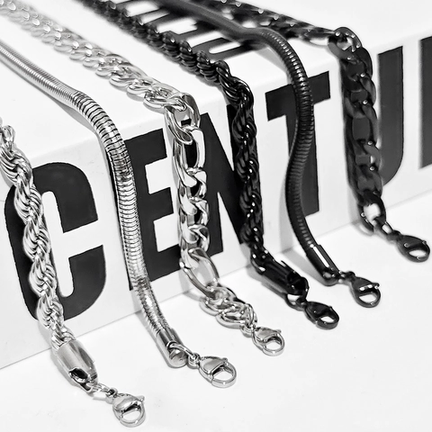Pulsera Hip Hop para Hombre de Acero Inoxidable Cadena de Cuerda Serpiente Eslabones Pulsera de Metal Oro Plata Negro Joyería