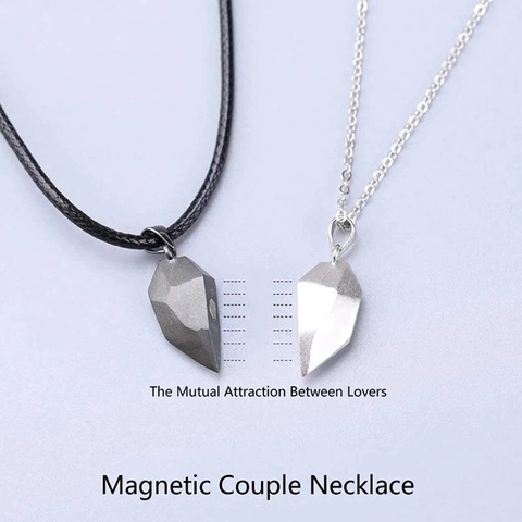 Magnetische Paar Halskette Herzförmige Geometrische Facette Legierung Spleißen Passender Anhänger Für Liebhaber Schmuck