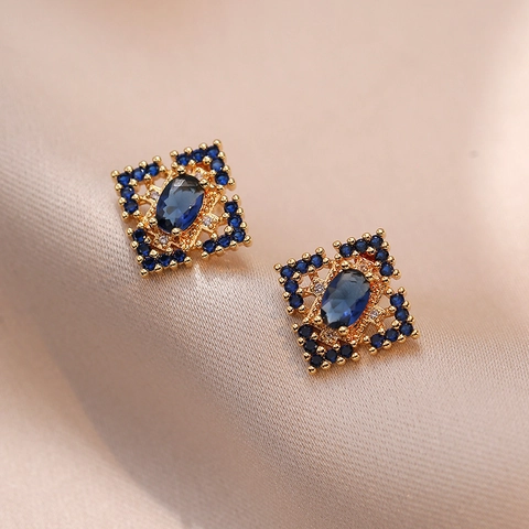 Set Collana E Anello Aperto E Orecchini Gioielli Retrò Per Donna Acciaio Al Titanio Zaffiro Sintetico Zircone Fiore Tono Oro