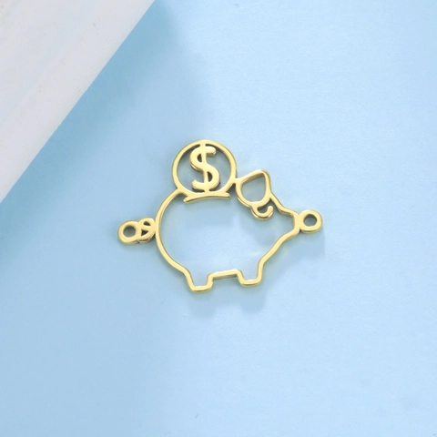 304 Stainless Steel Pig Piggy Bank Pendant Hollow Line Dollar Sign Connection Charm For DIY Jewelry Making Accessories