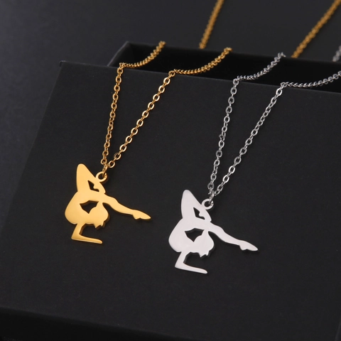 Stainless Steel Gymnastics Athlete Silhouette Pendant Necklace Minimalist Sporty Jewelry For Women Men Sporty Gift