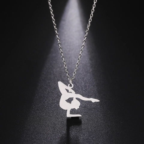 Stainless Steel Gymnastics Athlete Silhouette Pendant Necklace Minimalist Sporty Jewelry For Women Men Sporty Gift