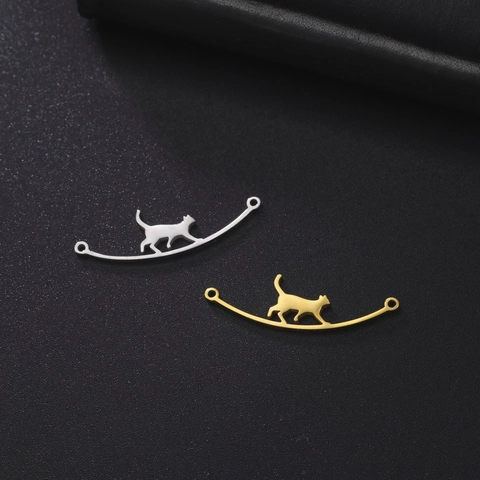 Stainless Steel Cat Walking On Rod Pendant Connector For DIY Necklace Bracelet Earring Jewelry Making Accessories Gold Silver