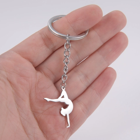 Portachiavi in Acciaio Inossidabile Silhouette Atleta Ginnastica Sportivo Moderno Minimalista Oro Argento Pendente Ginnasta Regalo Per Atleti