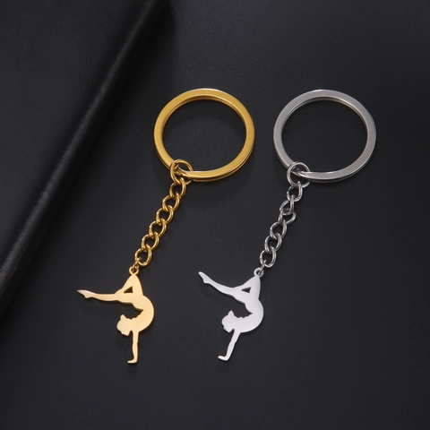 Portachiavi in Acciaio Inossidabile Silhouette Atleta Ginnastica Sportivo Moderno Minimalista Oro Argento Pendente Ginnasta Regalo Per Atleti