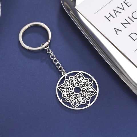 Minimalista Acciaio Inossidabile Svuotato Mandala Portachiavi Per Uomo Donna Argento Pendente Geometrico Portachiavi Regalo