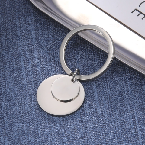 Portachiavi Minimalista in Acciaio Inossidabile Con Doppio Pendente Rotondo Piastra Rotonda Piena Portachiavi Lucido Regalo di Compleanno Gioielli