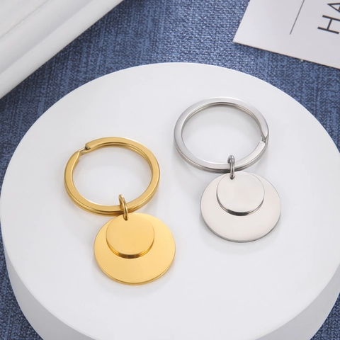 Portachiavi Minimalista in Acciaio Inossidabile Con Doppio Pendente Rotondo Piastra Rotonda Piena Portachiavi Lucido Regalo di Compleanno Gioielli