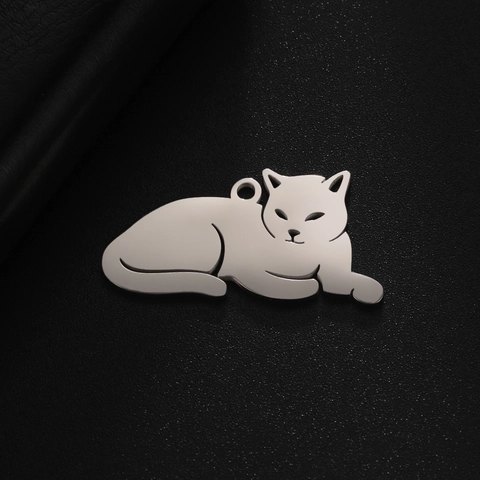 Pendentif Chat Allongé en Acier Inoxydable pour la Fabrication de Bijoux DIY Breloque de Chaton Poli pour Collier Porte-clés Or Couleur Acier