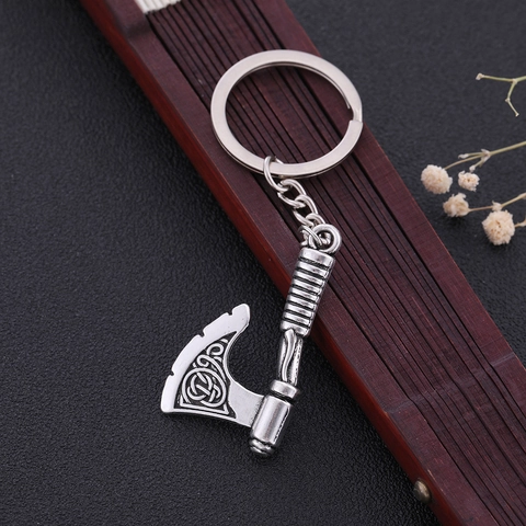 Llavero de Hacha Vikinga Vintage Nudo Celta Colgante de Aleación de Plata Antigua Regalo de Joyería de Mitología Nórdica Hombre