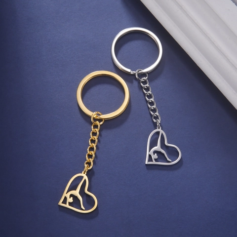 Porte-clés Coeur Silhouette Athlète Gymnastique Acier Inoxydable Yoga Danseuse Creux Sportif Cadeau Pour Femmes Filles