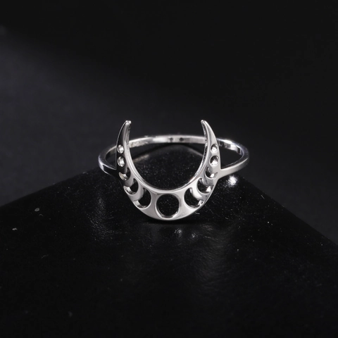 Bohemian Stainless Steel Moon Phase Ring Hollow Out Crescent Celestial Band Ring Gold Silver Jewelry For Women Men