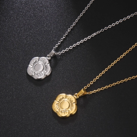Minimalist 304 Stainless Steel Flower Pendant Necklace For Women Girls Gold Silver Plated Dainty Floral Jewelry Birthday Gift