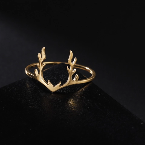 Minimalistischer Edelstahl Geweih Ring Für Damen Mode Gold Silber Überzogener Hirschgeweih Ring Waldstil Schmuck Geschenk
