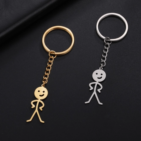 Portachiavi Stickman Scarabocchio Divertente Acciaio Inossidabile Ciondolo Faccina Sorridente Vuota Regalo per Uomo Donna