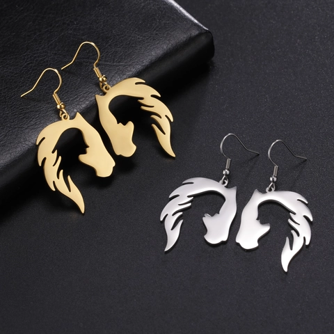 Orecchini Pendenti in Acciaio Inossidabile 304 a Forma di Testa di Cavallo Con Silhouette di Viso di Ragazza Gioielli Minimalisti Traforati da Donna