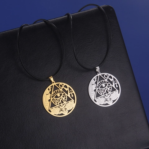 Egyptian Eye Of Horus Stainless Steel Pendant Necklace Vintage Ankh Pharaoh Cutout Round Charm Jewelry For Men Women