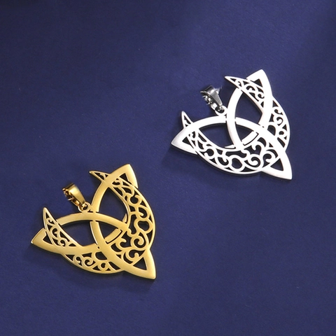 Stainless Steel Celtic Knot Crescent Moon Hollow Pendant Only Without Chain For DIY Jewelry Making Mystical Charm For Women
