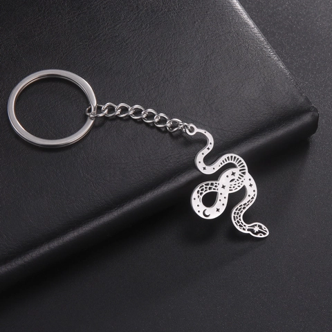 Portachiavi a Forma di Serpente in Acciaio Inossidabile Con Motivo Stella Luna Simboli Celesti Regalo per Uomo Donna