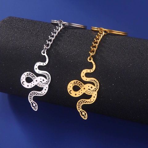 Portachiavi a Forma di Serpente in Acciaio Inossidabile Con Motivo Stella Luna Simboli Celesti Regalo per Uomo Donna