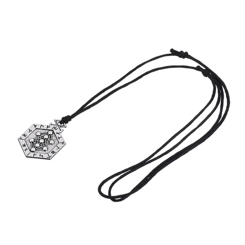 Viking Metatron Cube Rune Hexagon Pendant Necklace Antique Silver Alloy Punk Geometric Nordic Jewelry For Men
