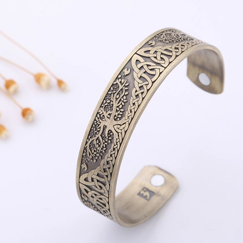 Vintage Tree Of Life Magnetic Cuff Bracelet For Women Antique Silver Bronze Copper Celtic Knot Adjustable Bangle Jewelry