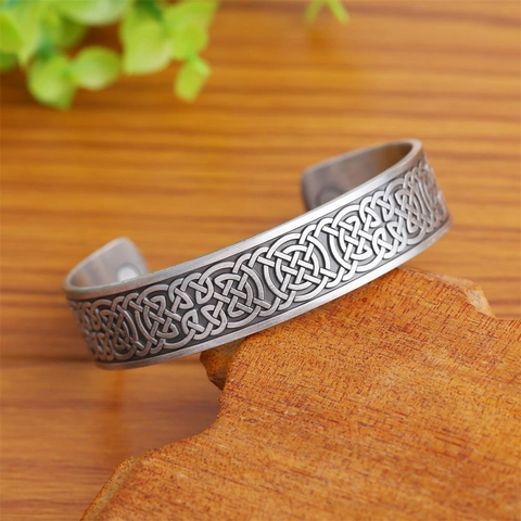 Vintage Wikinger Keltischer Knoten Magnettherapie Offener Armreif Für Herren Damen Retro Metall Totem Relief Verstellbarer Gesundheitsschmuck