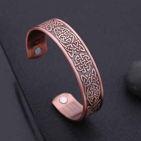 Vintage Celtic Knot Stainless Steel Magnetic Therapy Cuff Bracelet For Men Women Adjustable Retro Punk Embossed Jewelry