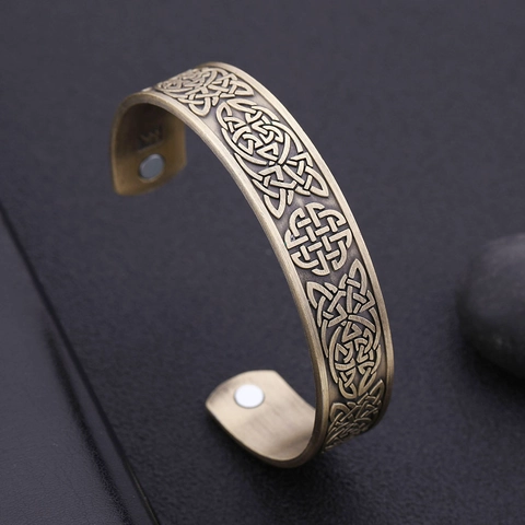 Vintage Celtic Knot Stainless Steel Magnetic Therapy Cuff Bracelet For Men Women Adjustable Retro Punk Embossed Jewelry