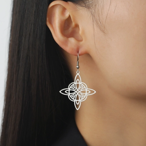 Vintage Edelstahl Hexenknoten Hängeohrringe Für Damen Mystisch Geometrisch Hohl Keltischer Knoten Ohrringe Schmuck Geschenk