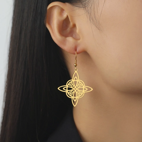 Vintage Edelstahl Hexenknoten Hängeohrringe Für Damen Mystisch Geometrisch Hohl Keltischer Knoten Ohrringe Schmuck Geschenk