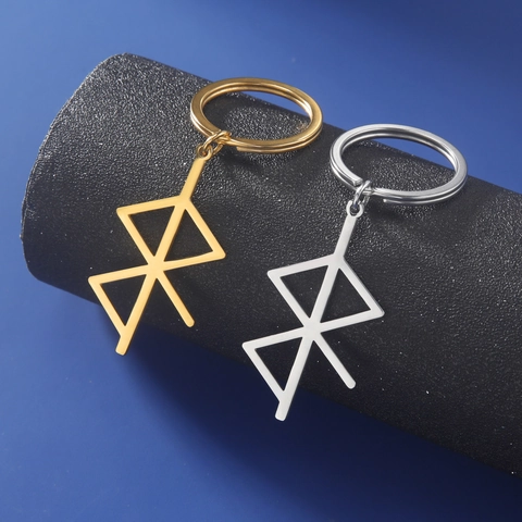 Minimalist Stainless Steel Geometric Rune Pendant Keychain For Men Women Nordic Sacrifice Brand Key Ring Fashion Jewelry Gift