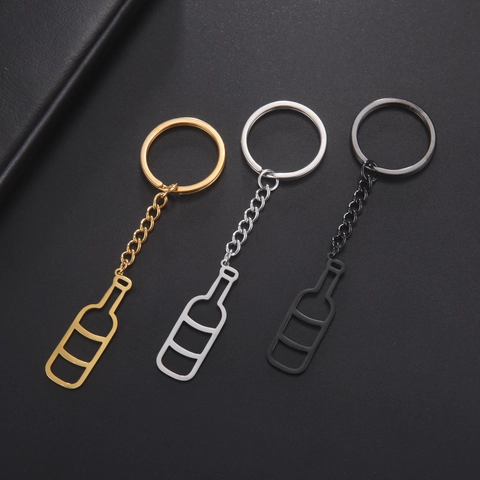 Minimalista Portachiavi a Forma di Bottiglia di Vino in Acciaio Inossidabile Ciondolo per Bevande alla Moda Regalo di Gioielli