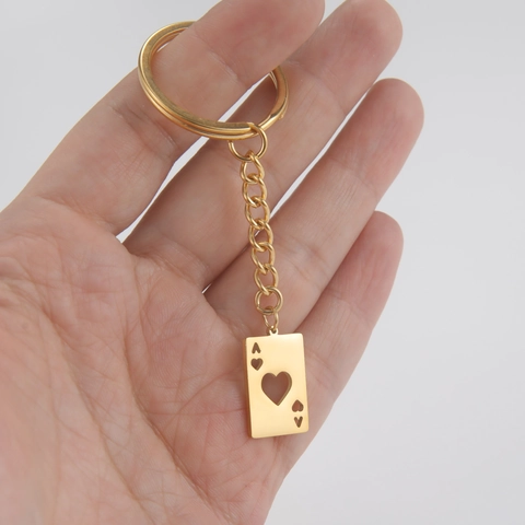 Edelstahl Hohl Herz-As Poker Schlüsselanhänger Kreative Poliert Herzform Anhänger Schlüsselring Für Unisex Taschenzubehör Geschenk