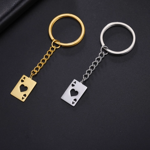 Edelstahl Hohl Herz-As Poker Schlüsselanhänger Kreative Poliert Herzform Anhänger Schlüsselring Für Unisex Taschenzubehör Geschenk