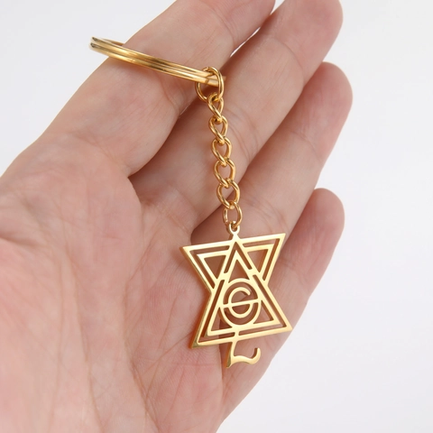 Stainless Steel Geometric Triangle Hexagram Keychain For Men Women Mystical Symbol Pendant Key Ring Fashion Jewelry