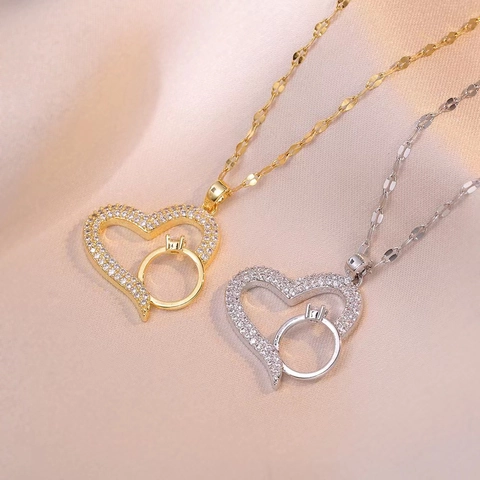 Edelstahl Herz Anhänger Halskette Für Damen Zirkonia Eingebettetes Herz Mit Ring Anhänger Schlüsselbein Kette Schmuck Geschenk