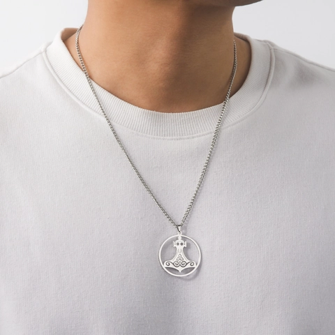 Wikinger Thors Hammer Mjolnir Anhänger Halskette Edelstahl Hohl Keltischer Knoten Rund Schmuck Für Herren Damen Täglich Zubehör