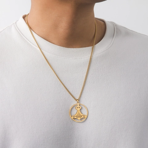 Wikinger Thors Hammer Mjolnir Anhänger Halskette Edelstahl Hohl Keltischer Knoten Rund Schmuck Für Herren Damen Täglich Zubehör