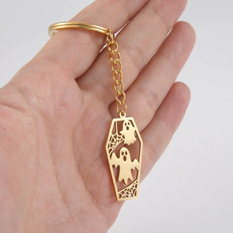 Portachiavi Bara Fantasma in Acciaio Inossidabile Traforato Ragnatela Gotico Portachiavi Halloween Gioielli per Uomo Donna Borsa