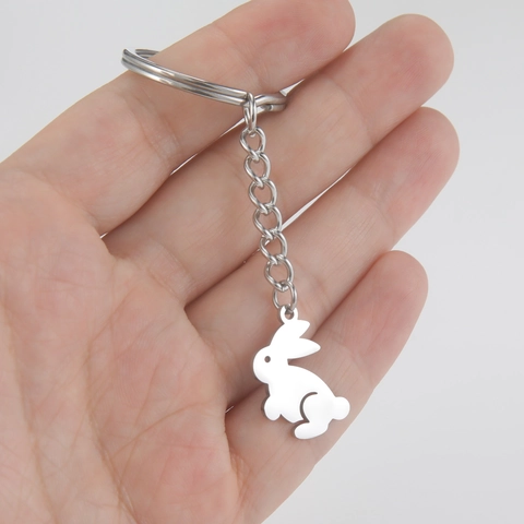 Portachiavi con Ciondolo a Forma di Coniglio Carino in Acciaio Inossidabile Accessori per Anelli Chiavi in Metallo Minimalisti alla Moda per Chiavi Auto Zaino Regalo