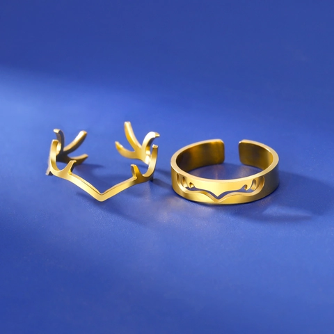 Minimalistische Edelstahl Verstellbare Offene Hirschgeweih Ringe Für Paare Mode Unisex Schmuck Hohles Muster Accessoire Geschenk