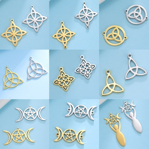 Stainless Steel Witch Knot Celtic Knot Triple Moon Pentagram Pendant Only (Without Chain) For DIY Jewelry Findings Making
