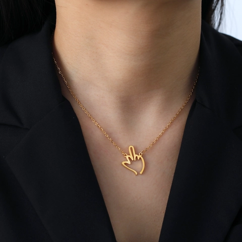 Halskette Aus Edelstahl Mit Hohlem Mittelfinger Geste Anhänger Hip Hop Punk Schmuck Für Damen Herren Gold Silber Plattiert Streetwear
