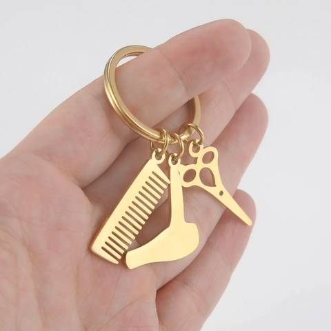 Stainless Steel Barber Tool Keychain With Comb Scissors Hairdryer Pendants Professional Hair Stylist Gift For Men Women